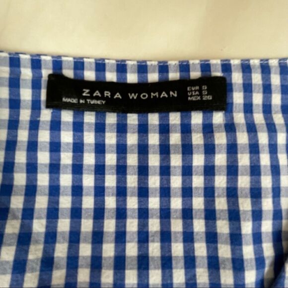 Zara Woman Blue Gingham Flounce Top, size S -VGUC - Picture 5 of 5